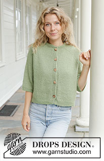 Pistachio Tea Cardigan / DROPS 258-15 - Knitted jacket in DROPS Kid-Silk and DROPS Flora. The piece is worked top down with stocking stitch, raglan and ¾-length sleeves. Sizes S - XXXL.
