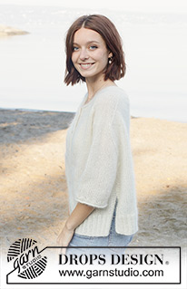 Wispy Dandelion Cardigan / DROPS 258-18 - Knitted jacket with short sleeves in 3 strands DROPS Kid-Silk. The piece is worked bottom up with saddle shoulders, split in sides, I-cord and rolled edges. Sizes XS - XXL.