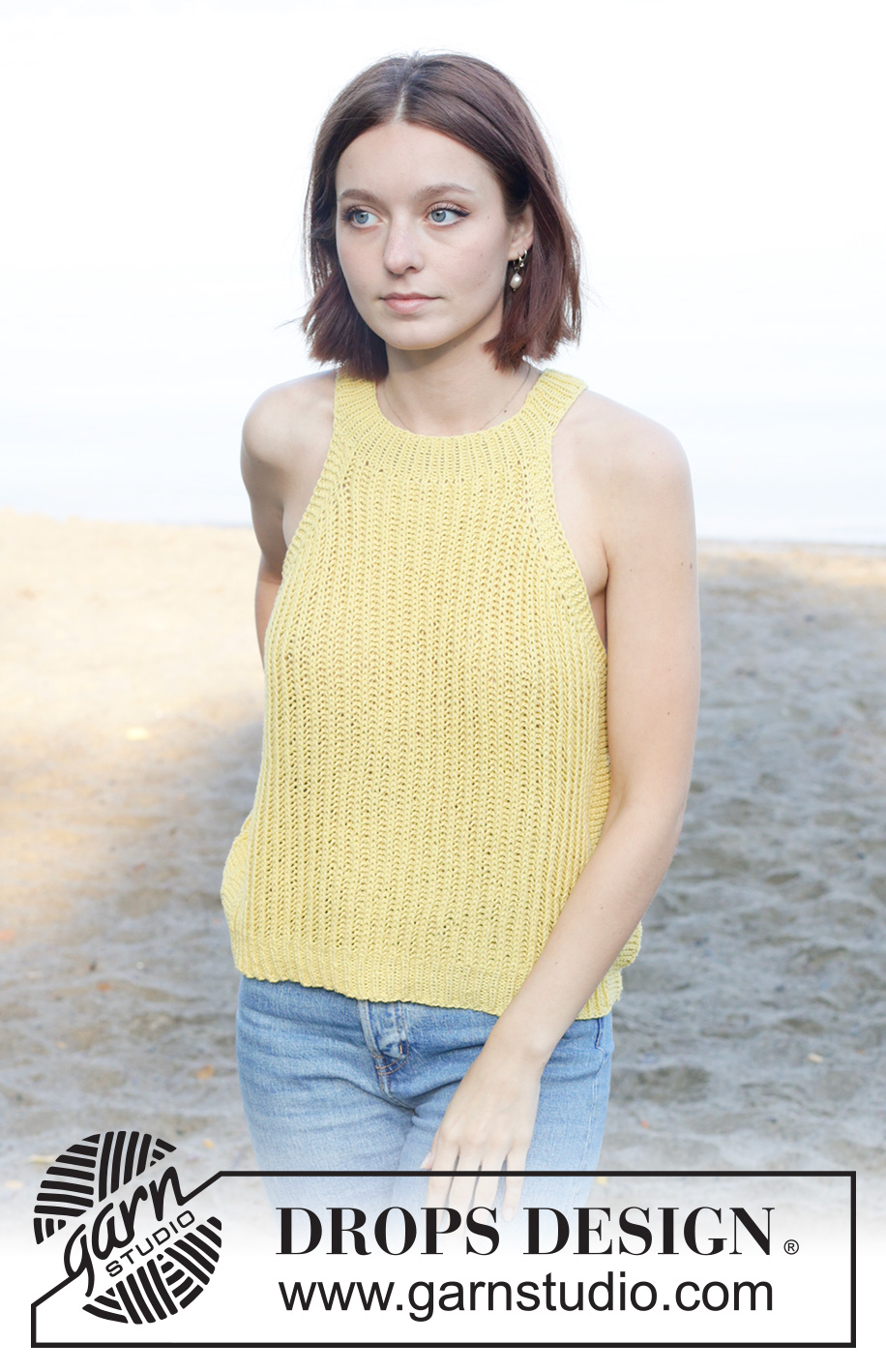 Sunbeam Shine Top / DROPS 258-19 - Strikket topp i DROPS Cotton Light. Arbeidet strikkes ovenfra og ned med halterneck og helpatent. Størrelse XS - XXL.