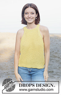 Sunbeam Shine Top / DROPS 258-19 - Strikket topp i DROPS Cotton Light. Arbeidet strikkes ovenfra og ned med halterneck og helpatent. Størrelse XS - XXL.