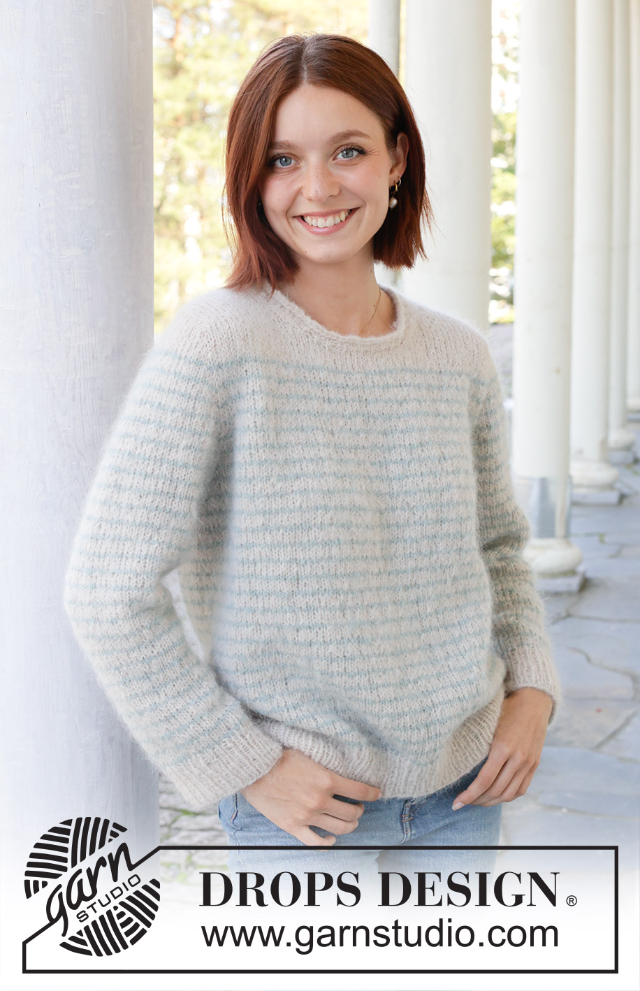 Water Rings / DROPS 258-2 - Knitted sweater in DROPS Melody. Piece is knitted top down in stockinette stitch with European yoke, stripes and rolling edge.  Size: S - XXXL.