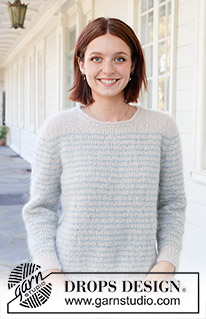 Water Rings / DROPS 258-2 - Knitted sweater in DROPS Melody. Piece is knitted top down in stockinette stitch with European yoke, stripes and rolling edge.  Size: S - XXXL.