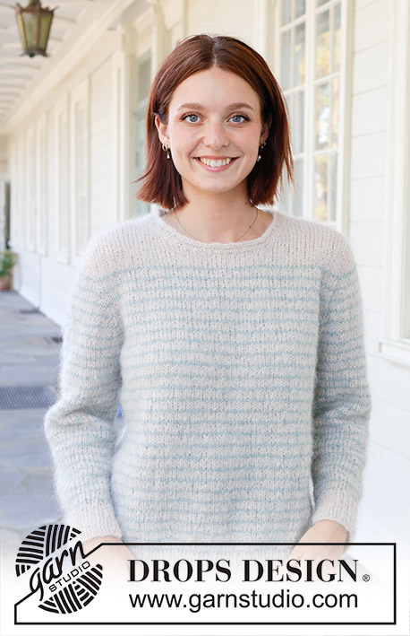 Water Rings / DROPS 258-2 - Knitted sweater in DROPS Melody. Piece is knitted top down in stockinette stitch with European yoke, stripes and rolling edge.  Size: S - XXXL.