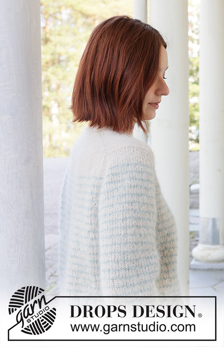 Water Rings / DROPS 258-2 - Knitted sweater in DROPS Melody. Piece is knitted top down in stockinette stitch with European yoke, stripes and rolling edge.  Size: S - XXXL.