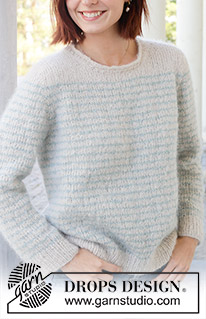 Water Rings / DROPS 258-2 - Knitted sweater in DROPS Melody. Piece is knitted top down in stockinette stitch with European yoke, stripes and rolling edge.  Size: S - XXXL.