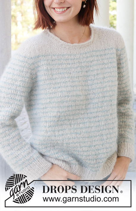 Water Rings / DROPS 258-2 - Knitted sweater in DROPS Melody. Piece is knitted top down in stockinette stitch with European yoke, stripes and rolling edge.  Size: S - XXXL.