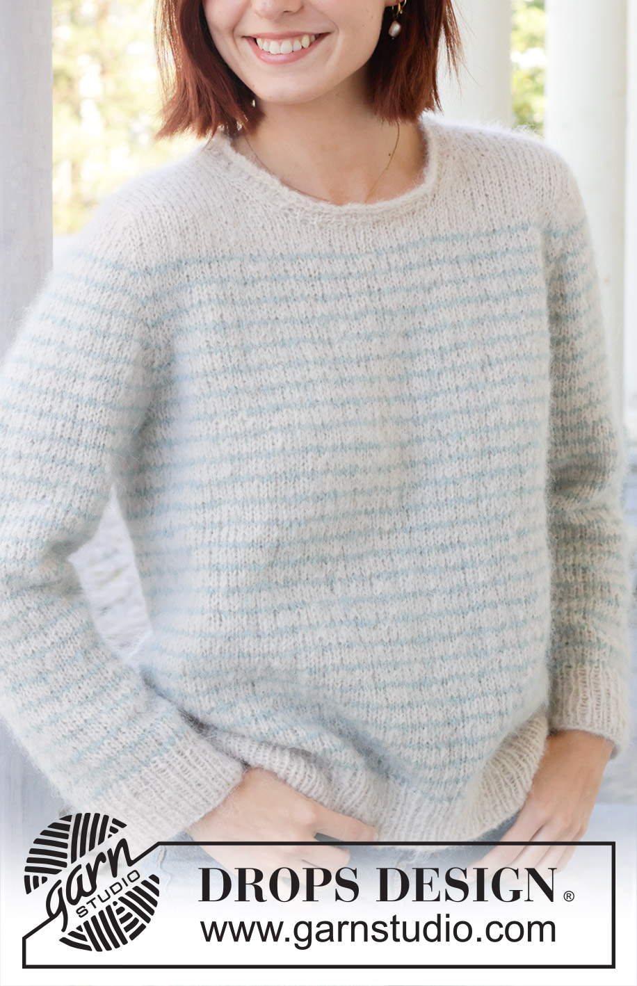 Water Rings / DROPS 258-2 - Knitted sweater in DROPS Melody. Piece is knitted top down in stockinette stitch with European yoke, stripes and rolling edge.  Size: S - XXXL.