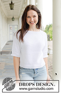 White Cliff / DROPS 258-21 - Strikket bluse i DROPS Safran eller DROPS BabyMerino. Arbejdet strikkes oppefra og ned med raglan og korte ærmer. Størrelse S - XXXL.