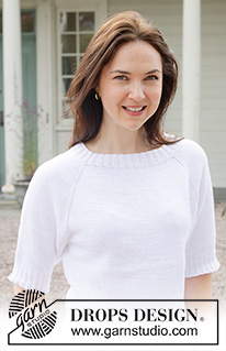 White Cliff / DROPS 258-21 - Strikket bluse i DROPS Safran eller DROPS BabyMerino. Arbejdet strikkes oppefra og ned med raglan og korte ærmer. Størrelse S - XXXL.