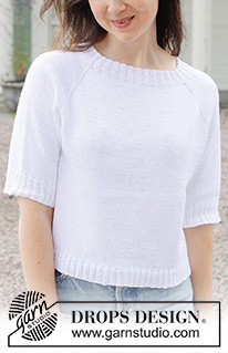 White Cliff / DROPS 258-21 - Strikket bluse i DROPS Safran eller DROPS BabyMerino. Arbejdet strikkes oppefra og ned med raglan og korte ærmer. Størrelse S - XXXL.