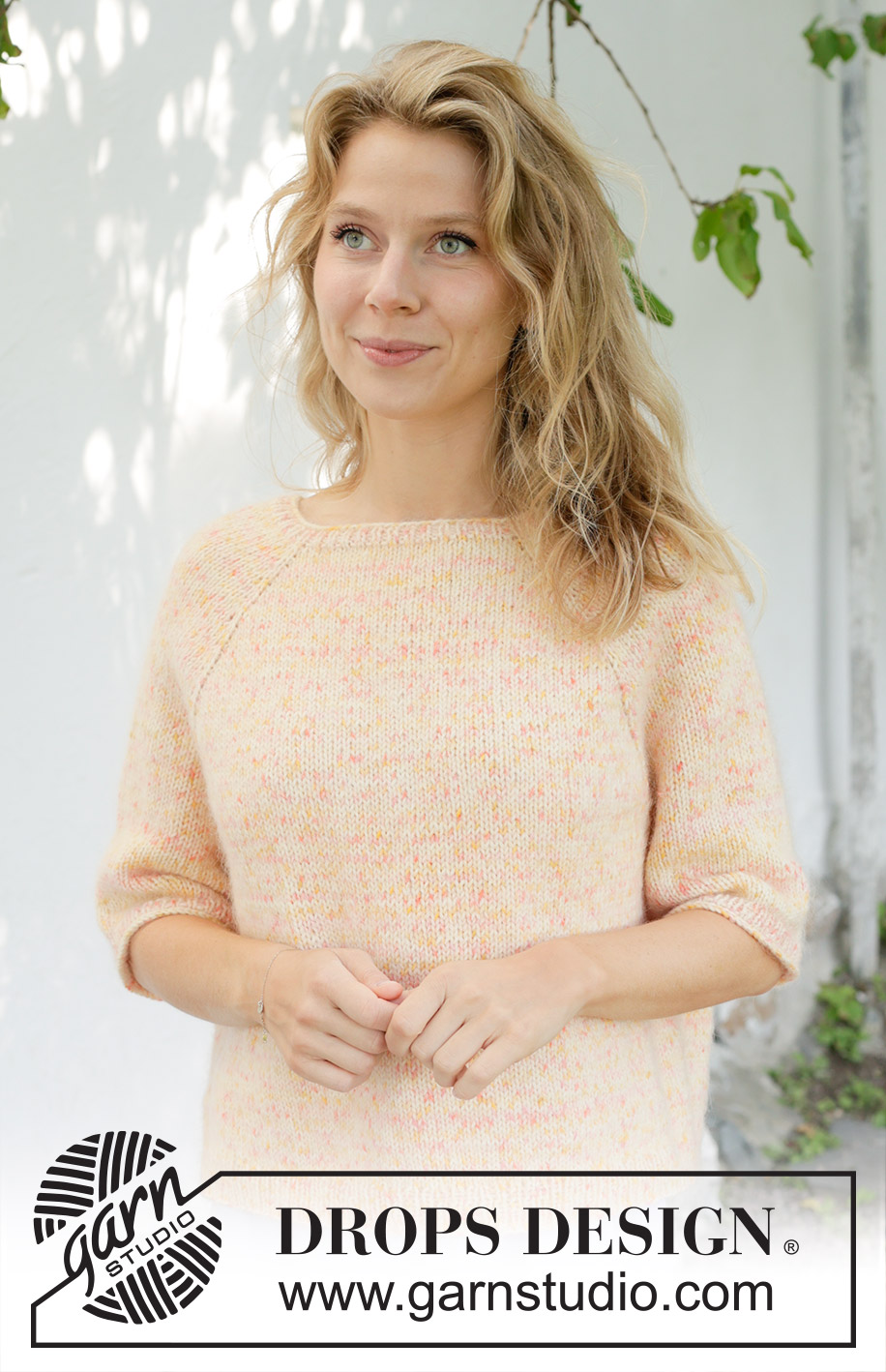 Sweet Clementine / DROPS 258-23 - Knitted sweater in DROPS Fiesta and DROPS Kid-Silk. The piece is worked top down with raglan and ¾-length sleeves. Sizes S - XXXL.