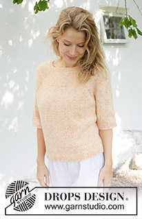 Sweet Clementine / DROPS 258-23 - Knitted sweater in DROPS Fiesta and DROPS Kid-Silk. The piece is worked top down with raglan and ¾-length sleeves. Sizes S - XXXL.