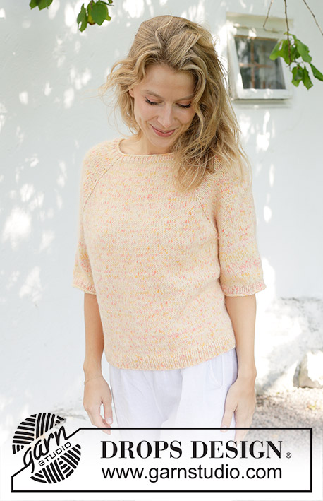 Sweet Clementine / DROPS 258-23 - Knitted sweater in DROPS Fiesta and DROPS Kid-Silk. The piece is worked top down with raglan and ¾-length sleeves. Sizes S - XXXL.