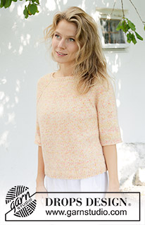 Sweet Clementine / DROPS 258-23 - Knitted sweater in DROPS Fiesta and DROPS Kid-Silk. The piece is worked top down with raglan and ¾-length sleeves. Sizes S - XXXL.