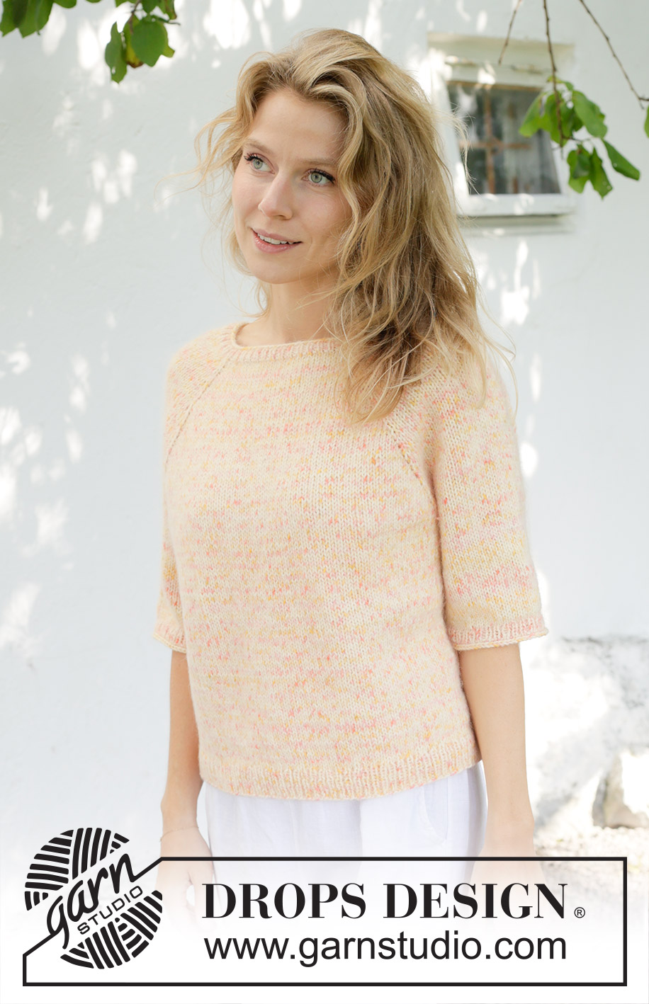 Sweet Clementine / DROPS 258-23 - Knitted sweater in DROPS Fiesta and DROPS Kid-Silk. The piece is worked top down with raglan and ¾-length sleeves. Sizes S - XXXL.