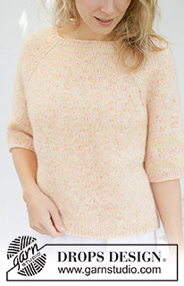 Sweet Clementine / DROPS 258-23 - Knitted sweater in DROPS Fiesta and DROPS Kid-Silk. The piece is worked top down with raglan and ¾-length sleeves. Sizes S - XXXL.