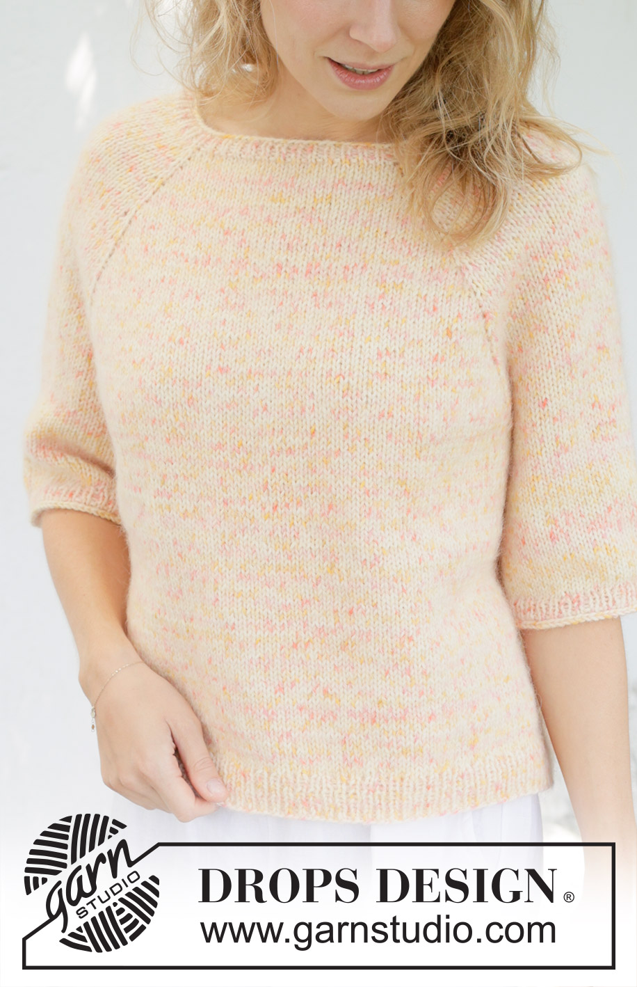 Sweet Clementine / DROPS 258-23 - Knitted sweater in DROPS Fiesta and DROPS Kid-Silk. The piece is worked top down with raglan and ¾-length sleeves. Sizes S - XXXL.