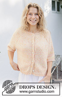 Sweet Clementine Cardigan / DROPS 258-24 - Casaco tricotado de cima para baixo em DROPS Fiesta e DROPS Kid-Silk. Tricota-se com cavas raglan e mangas 3/4. Do S ao XXXL.