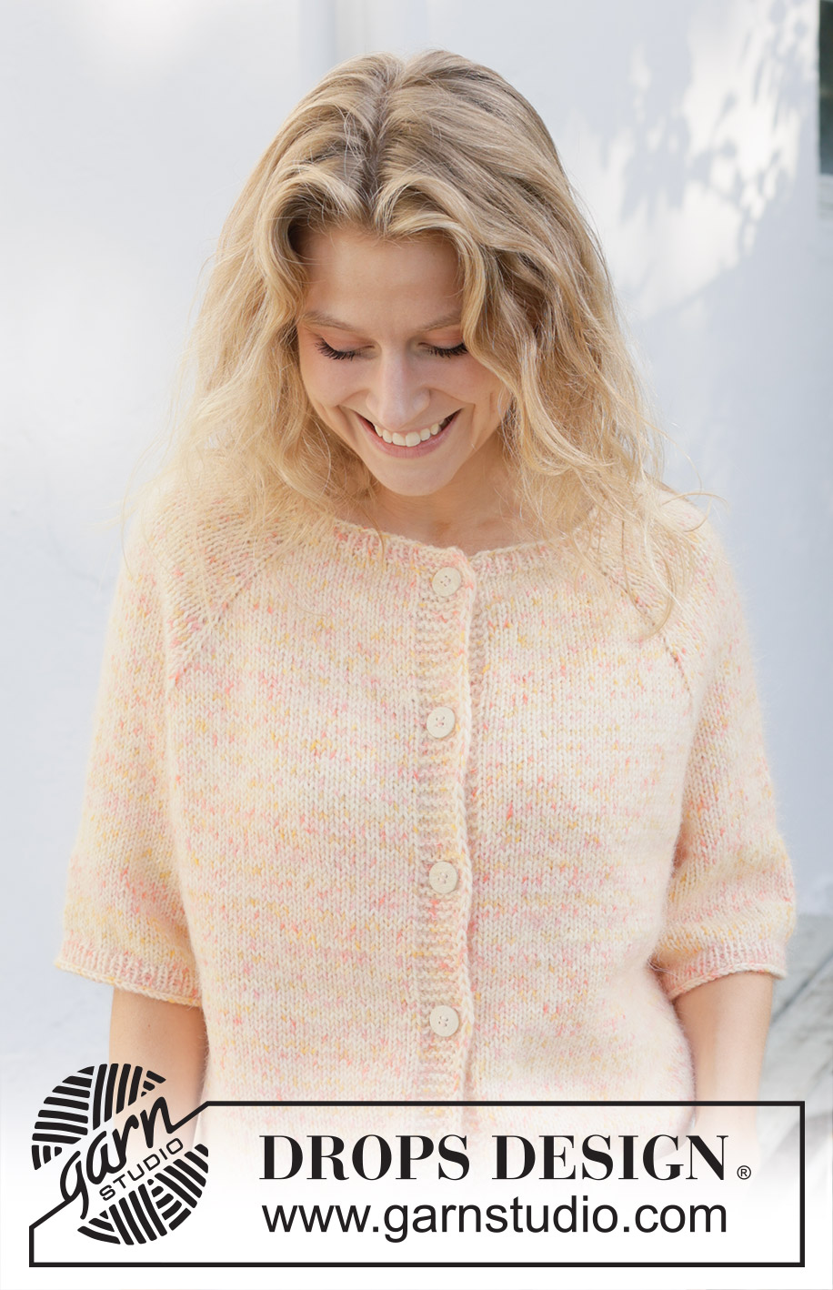 Sweet Clementine Cardigan / DROPS 258-24 - Casaco tricotado de cima para baixo em DROPS Fiesta e DROPS Kid-Silk. Tricota-se com cavas raglan e mangas 3/4. Do S ao XXXL.