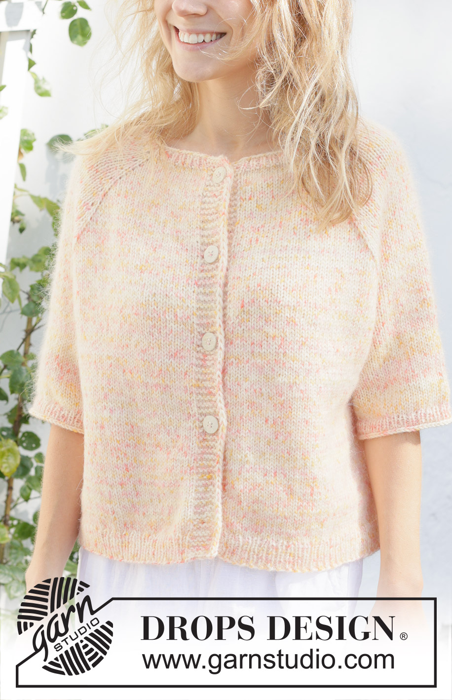 Sweet Clementine Cardigan / DROPS 258-24 - Casaco tricotado de cima para baixo em DROPS Fiesta e DROPS Kid-Silk. Tricota-se com cavas raglan e mangas 3/4. Do S ao XXXL.
