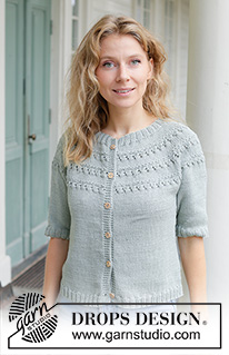 Dewy Dream Cardigan / DROPS 258-25 - Knitted jacket in DROPS Muskat. Piece is knitted top down with round yoke, lace pattern, short sleeves and i-cord. Size: S - XXXL.