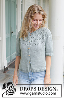 Dewy Dream Cardigan / DROPS 258-25 - Knitted jacket in DROPS Muskat. Piece is knitted top down with round yoke, lace pattern, short sleeves and i-cord. Size: S - XXXL.