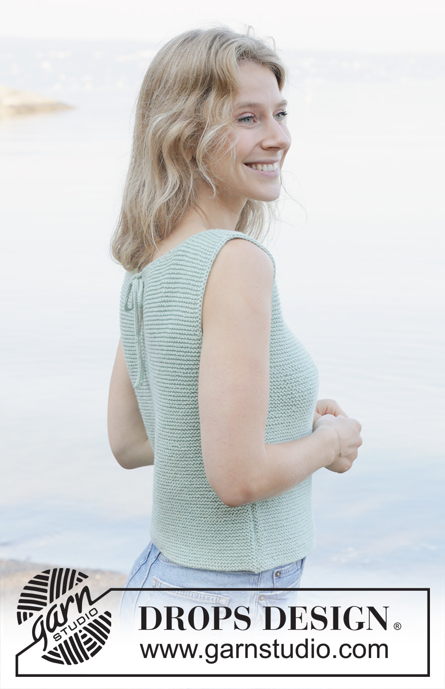 Mint Serenity Top / DROPS 258-27 - Strikket top i DROPS Cotton Merino. Arbejdet strikkes oppefra og ned i retstrik, i-cord og forkortede pinde. Størrelse S - XXXL.