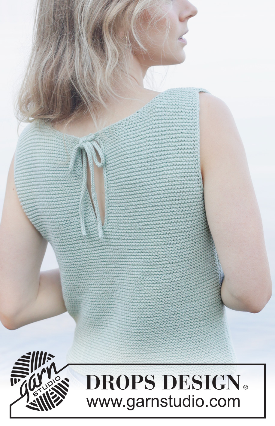 Mint Serenity Top / DROPS 258-27 - Strikket top i DROPS Cotton Merino. Arbejdet strikkes oppefra og ned i retstrik, i-cord og forkortede pinde. Størrelse S - XXXL.