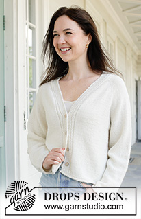 White River Cardigan / DROPS 258-28 - Cardigan lavorato ai ferri in DROPS Flora o DROPS BabyMerino. Lavorato dall’alto in basso con raglan, collo a V, motivo traforato, I-cord e bordi arrotolati. Taglie: S - XXXL.