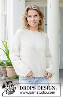 Frosted Whisper / DROPS 258-3 - Maglione lavorato ai ferri in DROPS Daisy e DROPS Kid-Silk o DROPS Lima e DROPS Kid-Silk. Lavorato dall’alto in basso con raglan, trecce e bordi arrotolati. Taglie: S - XXXL.