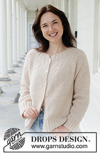 Whispering Sands Cardigan / DROPS 258-31 - Knitted jacket in DROPS Air. The piece is worked top down in stocking stitch with round yoke, small cables and I-cord. Sizes S - XXXL.