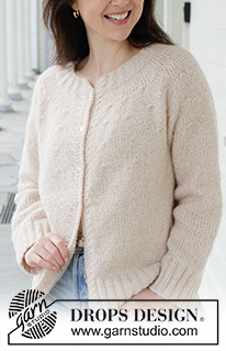 Whispering Sands Cardigan / DROPS 258-31 - Knitted jacket in DROPS Air. The piece is worked top down in stocking stitch with round yoke, small cables and I-cord. Sizes S - XXXL.