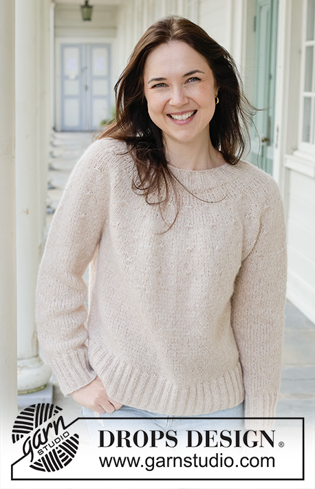 Whispering Sands / DROPS 258-32 - Knitted jumper in DROPS Air. The piece is worked top down in stocking stitch, with round yoke. Sizes S - XXXL.
