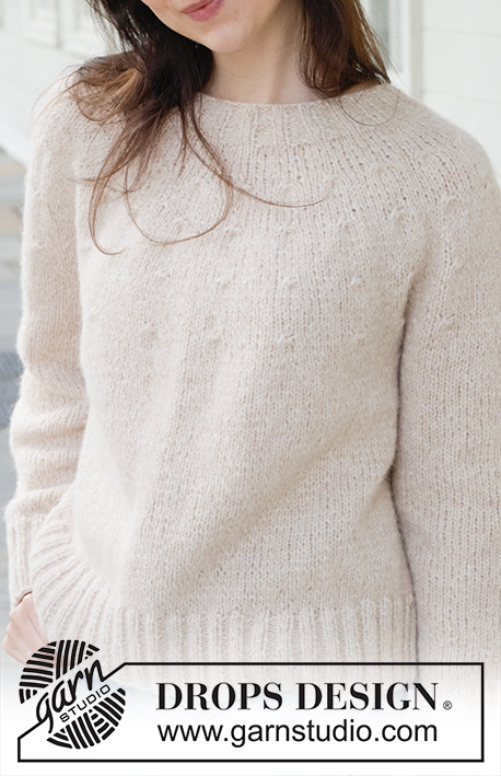 Whispering Sands / DROPS 258-32 - Knitted jumper in DROPS Air. The piece is worked top down in stocking stitch, with round yoke. Sizes S - XXXL.