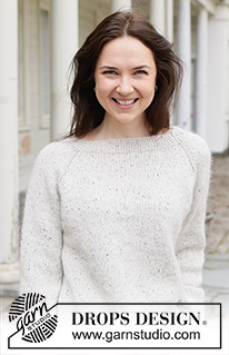 White Hill / DROPS 258-34 - Knitted jumper in DROPS Soft Tweed and DROPS Kid-Silk. Piece is knitted top down with raglan. Size XS – XXXL.