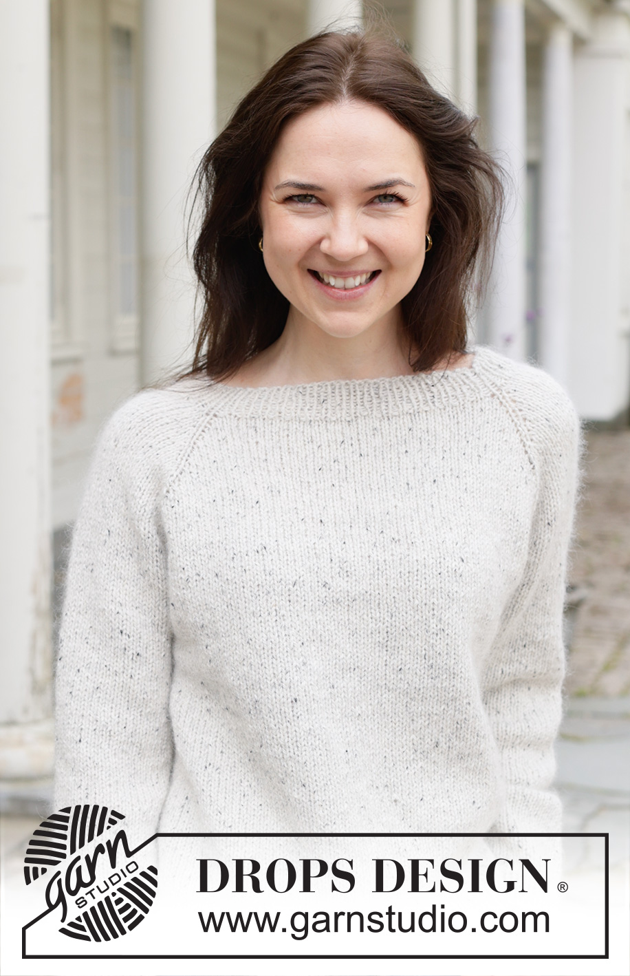 White Hill / DROPS 258-34 - Knitted jumper in DROPS Soft Tweed and DROPS Kid-Silk. Piece is knitted top down with raglan. Size XS – XXXL.