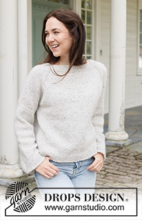 White Hill / DROPS 258-34 - Knitted jumper in DROPS Soft Tweed and DROPS Kid-Silk. Piece is knitted top down with raglan. Size XS – XXXL.