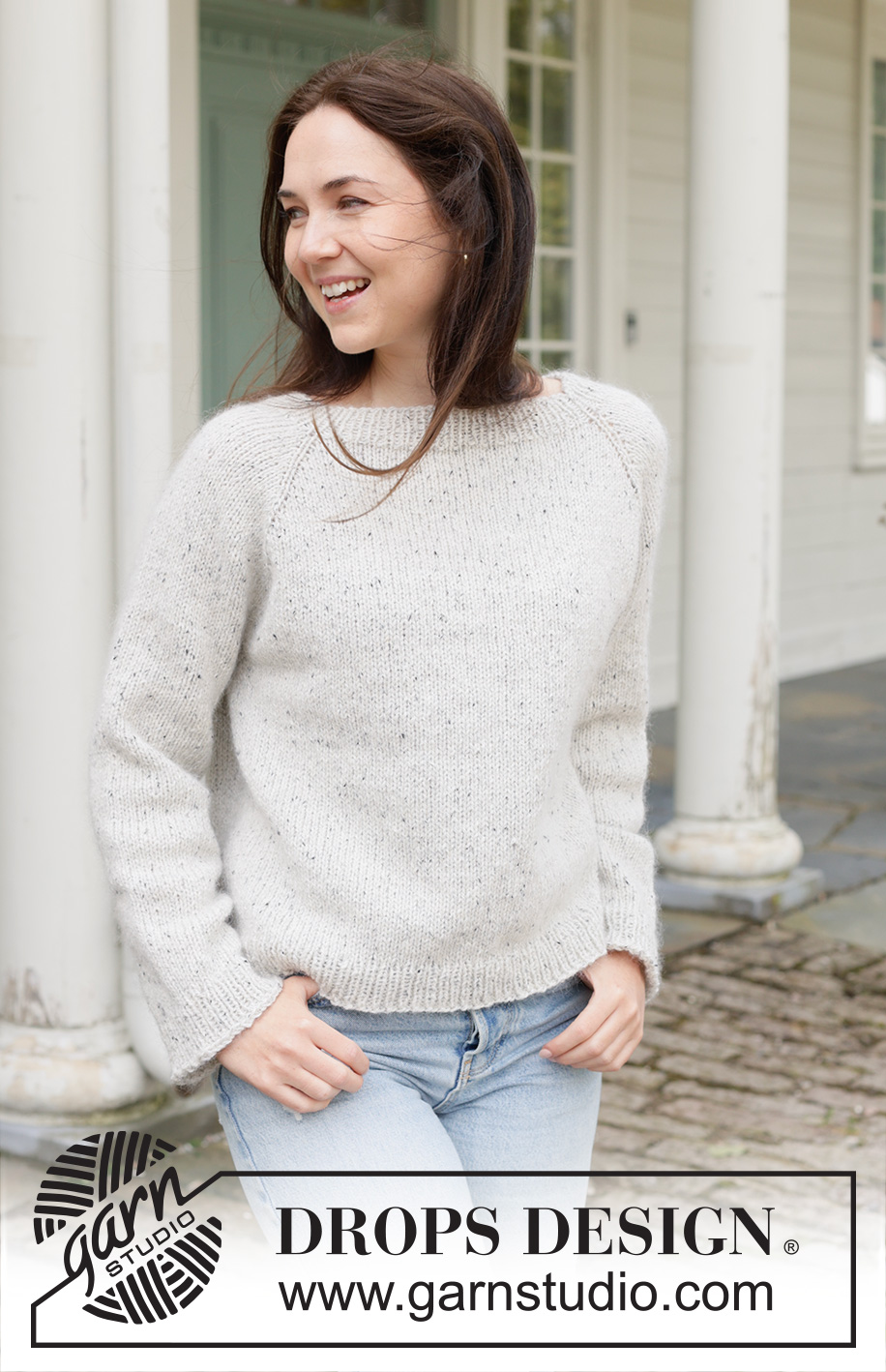 White Hill / DROPS 258-34 - Knitted jumper in DROPS Soft Tweed and DROPS Kid-Silk. Piece is knitted top down with raglan. Size XS – XXXL.