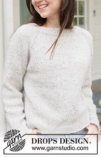 White Hill / DROPS 258-34 - Knitted jumper in DROPS Soft Tweed and DROPS Kid-Silk. Piece is knitted top down with raglan. Size XS – XXXL.