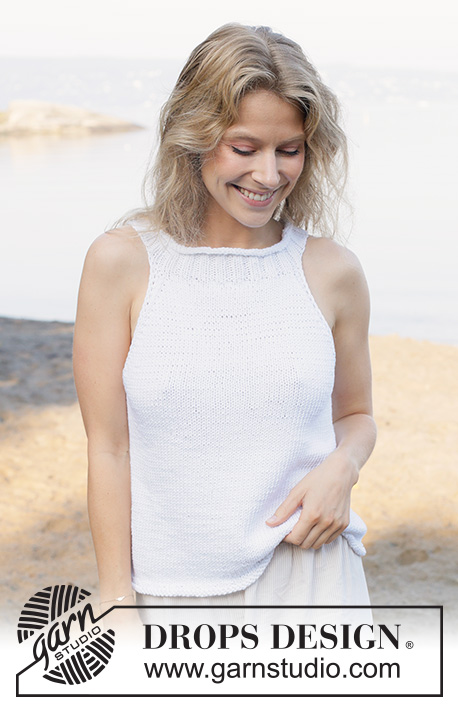 Morning in Paris / DROPS 258-35 - Knitted top in DROPS Paris. The piece is worked bottom up with stocking stitch and rolled edges. Sizes XS - XXL.