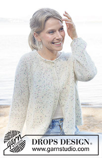 Wildflower Sprinkles Cardigan / DROPS 258-37 - Cardigan lavorato ai ferri in DROPS Fabel e DROPS Kid-Silk. Lavorato dall’alto in basso a maglia rasata con sprone rotondo, bordo arrotolato e I-cord. Taglie S - XXXL.