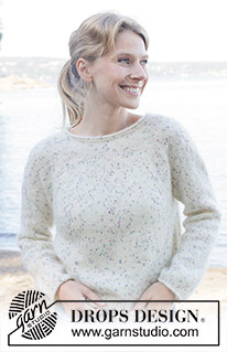 Wildflower Sprinkles / DROPS 258-38 - Gebreide trui in DROPS Fabel en DROPS Kid-Silk. Het werk wordt van boven naar beneden gebreid in tricotsteek met ronde pas en rolrand. Maat: S - XXXL.