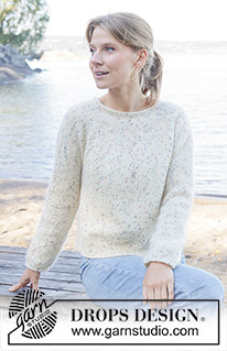 Wildflower Sprinkles / DROPS 258-38 - Gebreide trui in DROPS Fabel en DROPS Kid-Silk. Het werk wordt van boven naar beneden gebreid in tricotsteek met ronde pas en rolrand. Maat: S - XXXL.