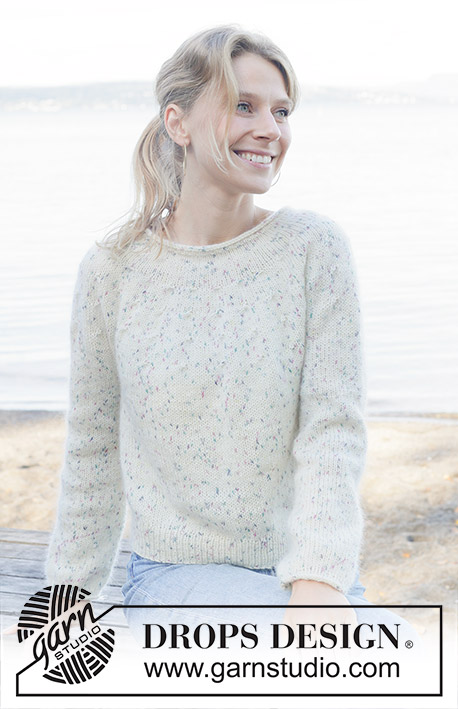 Wildflower Sprinkles / DROPS 258-38 - Gebreide trui in DROPS Fabel en DROPS Kid-Silk. Het werk wordt van boven naar beneden gebreid in tricotsteek met ronde pas en rolrand. Maat: S - XXXL.