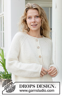 Frosted Whisper Cardigan / DROPS 258-4 - Chaqueta de punto en DROPS Daisy y DROPS Kid-Silk o DROPS Lima y DROPS Kid-Silk. La pieza está tejida de arriba hacia abajo con raglán y torsadas. Tallas: S – XXXL.