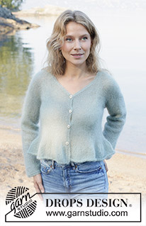 Sweet Bell Cardigan / DROPS 258-5 - Strikket cardigan i 2 tråde DROPS Kid-Silk. Arbejdet strikkes oppefra og ned i glatstrik med raglan, v-hals, i-cord og flæse. Størrelse S - XXXL.