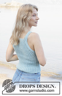 Hidden Creek Top / DROPS 259-12 - Strikket singlet / top i DROPS Paris. Arbejdet strikkes oppefra og ned med stropper, rib, v-hals og i-cord. Størrelse S - XXXL.