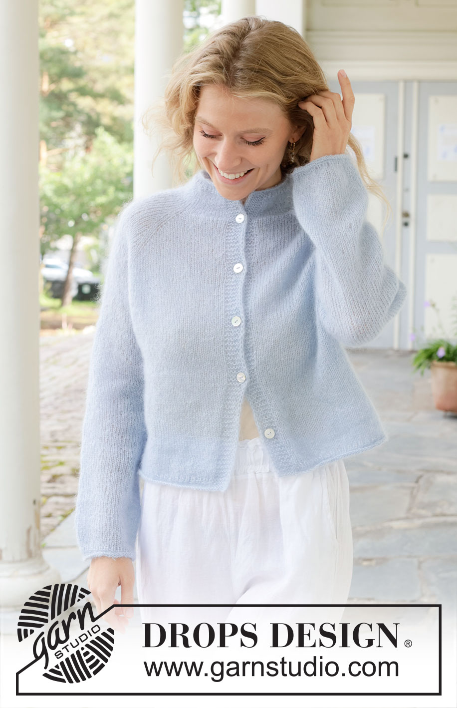 Morning Dream Cardigan / DROPS 259-14 - Stickad kofta i 2 trådar DROPS Kid-Silk. Arbetet stickas uppifrån och ner i slätstickning med raglan och i-cord. Storlek S - XXXL.