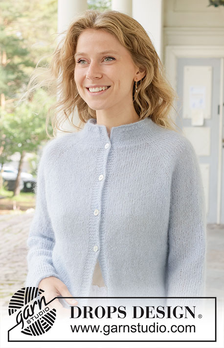 Morning Dream Cardigan / DROPS 259-14 - Stickad kofta i 2 trådar DROPS Kid-Silk. Arbetet stickas uppifrån och ner i slätstickning med raglan och i-cord. Storlek S - XXXL.