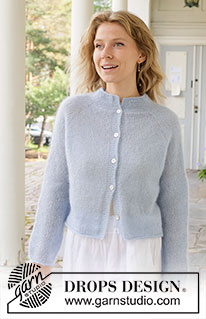 Morning Dream Cardigan / DROPS 259-14 - Stickad kofta i 2 trådar DROPS Kid-Silk. Arbetet stickas uppifrån och ner i slätstickning med raglan och i-cord. Storlek S - XXXL.